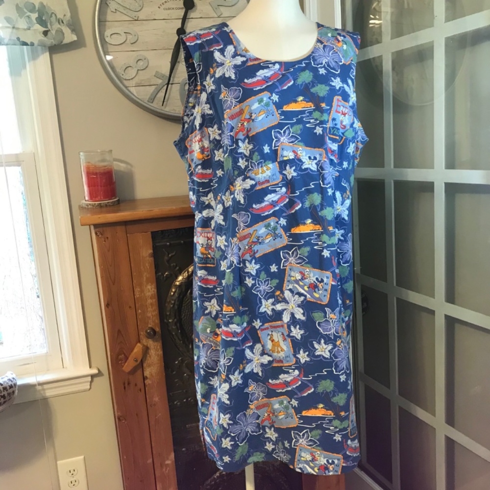 Disney “Vacation” floral tropical tiki travel shift dress